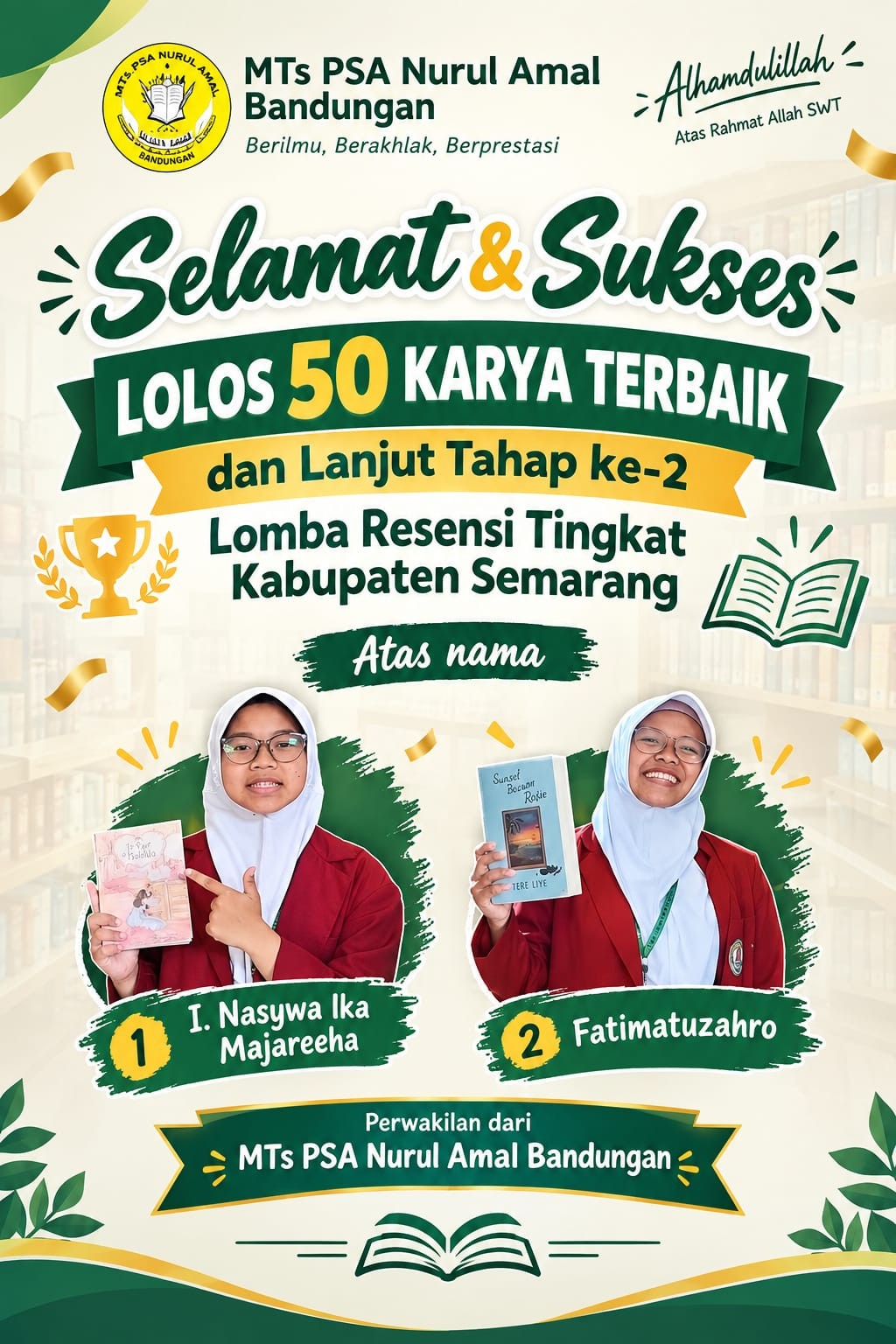 Dua Santri Pondok Pesantren 'Aasyiqul Qur'an Bandungan Lolos 50 Karya Terbaik Lomba Resensi Tingkat Kabupaten Semarang